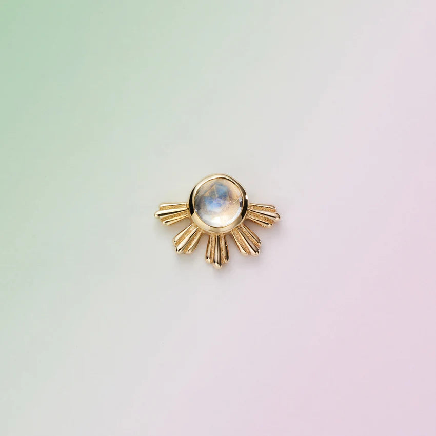 Eclipse with rose cut moonstone set in yellow gold threadless