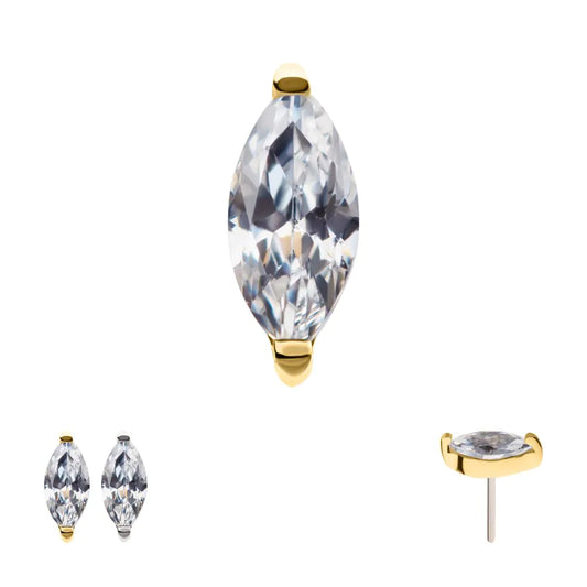 Gold Oval prong cz Threadless marquise