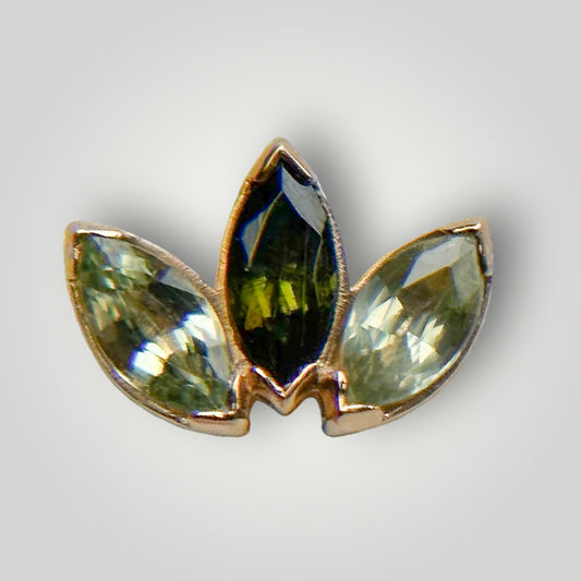 3 Stone Marquise with Green Tourmaline and Pistachio CZ in 18kt Yellow Gold