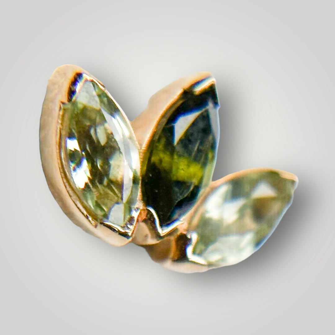 3 Stone Marquise with Green Tourmaline and Pistachio CZ in 18kt Yellow Gold