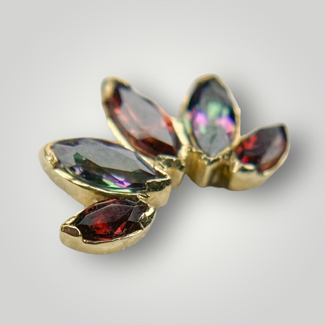 5 Stone Marquise Fan with Garnet & Mystic Topaz in 18kt Yellow Gold