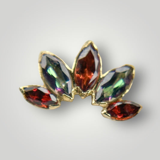 5 Stone Marquise Fan with Garnet & Mystic Topaz in 18kt Yellow Gold