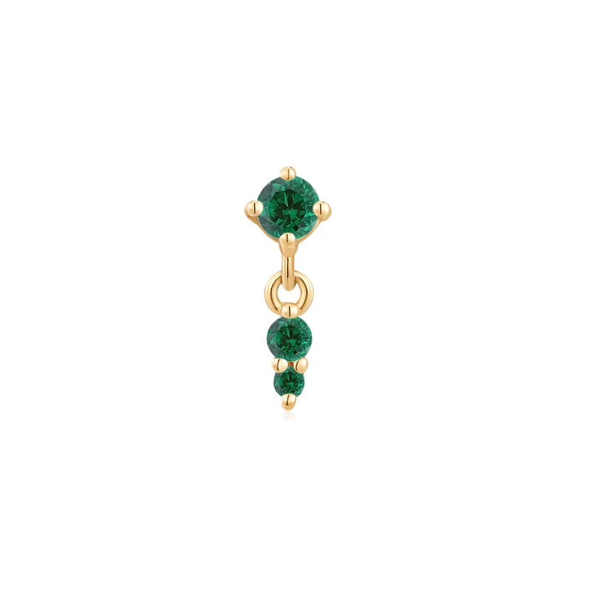 High Noon dangles in Yellow gold threadless with Green or Pink cz