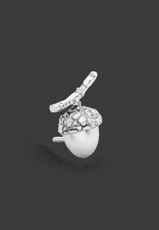 Acorn w/ Branch in 14kt White Gold