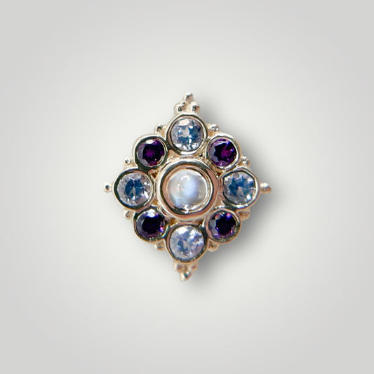 Angela with Amethyst, Tanzanite, & Rainbow Moonstone in 14kt Yellow Gold (Threaded)