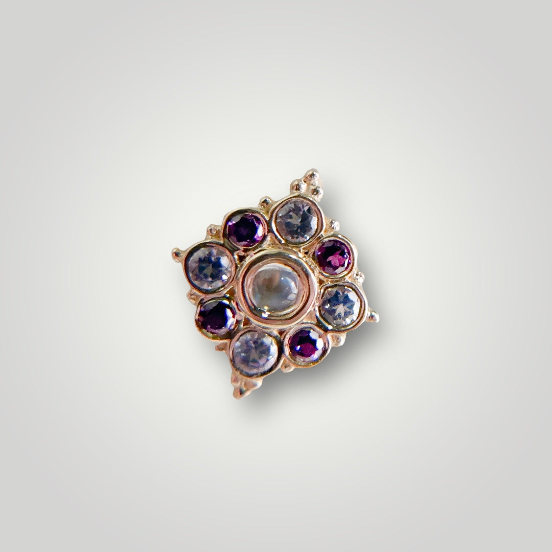 Angela with Amethyst, Tanzanite, & Rainbow Moonstone in 14kt Yellow Gold (Threaded)