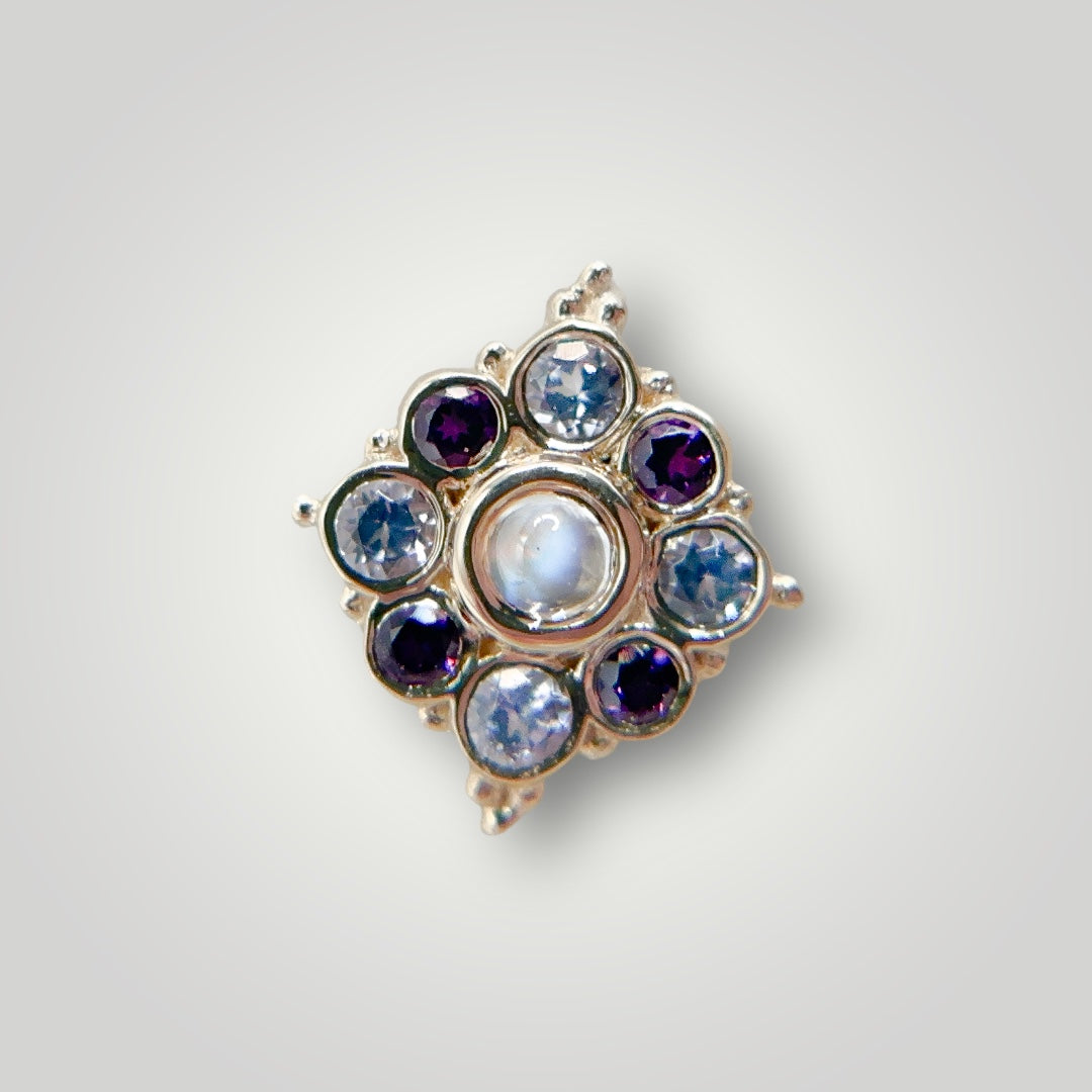 Angela with Amethyst, Tanzanite, & Rainbow Moonstone in 14kt Yellow Gold (Threaded)