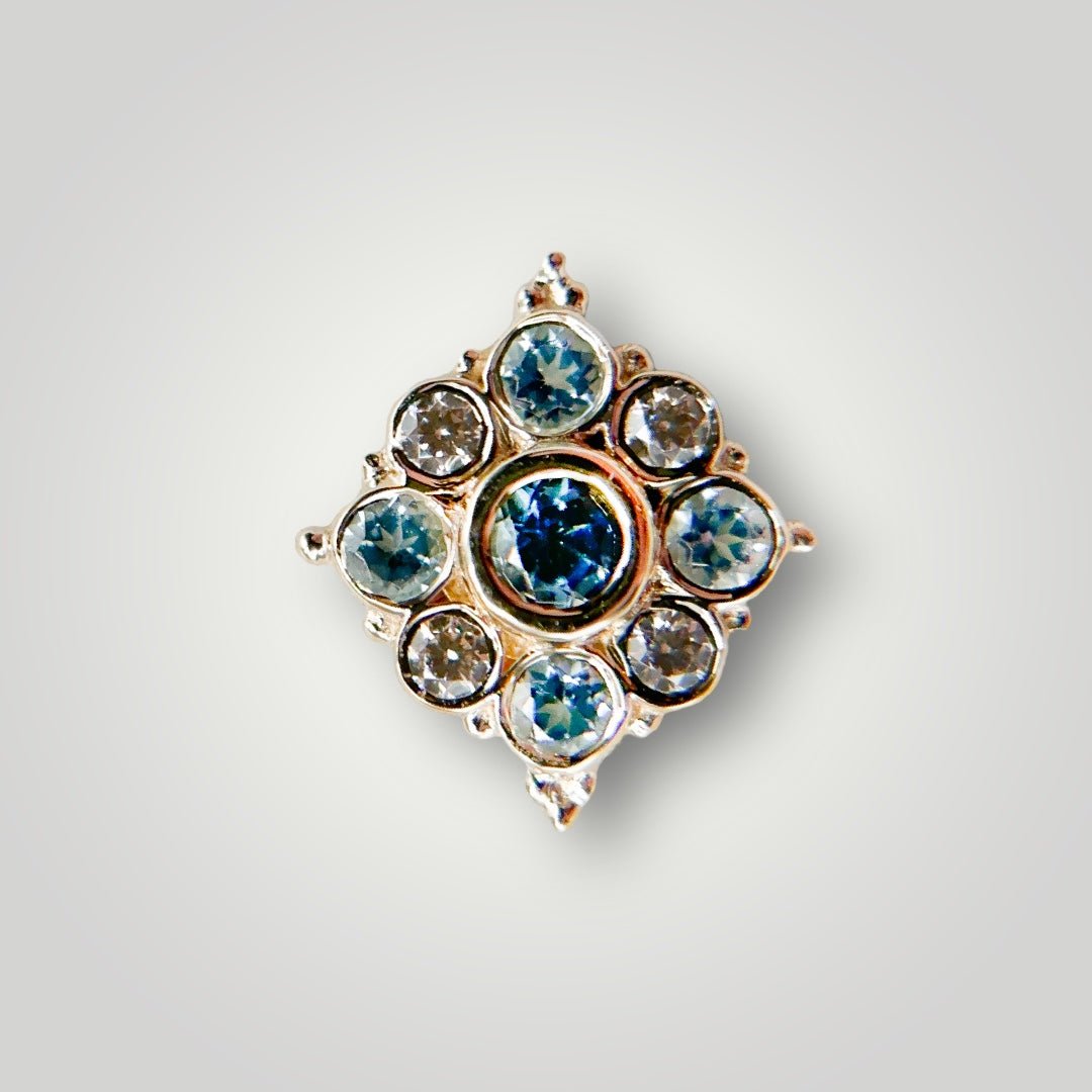 Angela with London Blue Topaz, Swiss Blue Topaz, & Champagne CZ in 14kt Yellow Gold (Threaded)