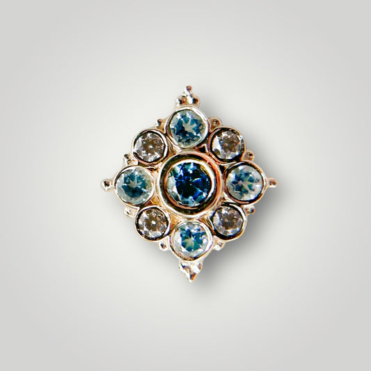 Angela with London Blue Topaz, Swiss Blue Topaz, & Champagne CZ in 14kt Yellow Gold (Threaded)