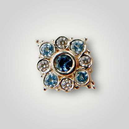 Angela with London Blue Topaz, Swiss Blue Topaz, & Champagne CZ in 14kt Yellow Gold (Threaded)