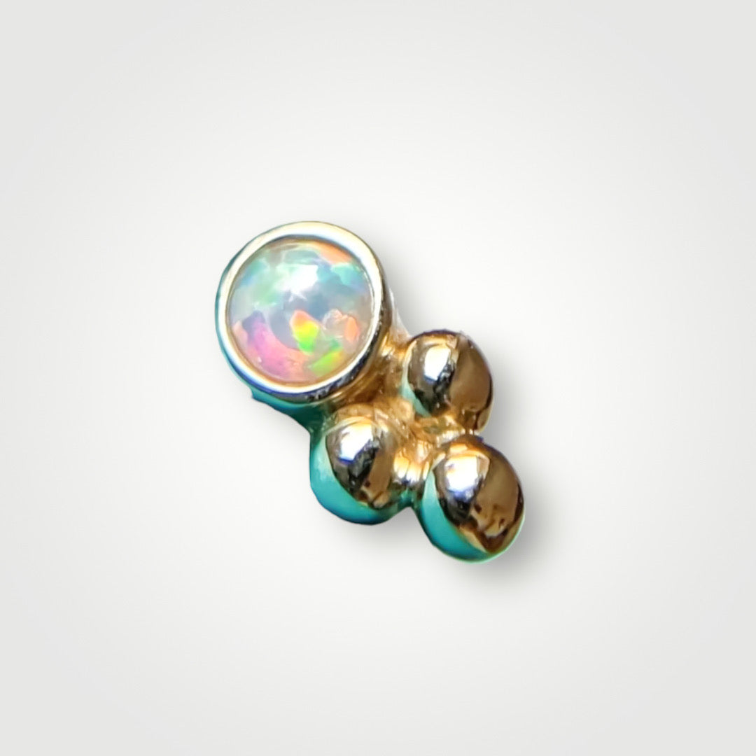 Bezel Tri-Bead with Faux White Opal in 14kt Yellow Gold threadless