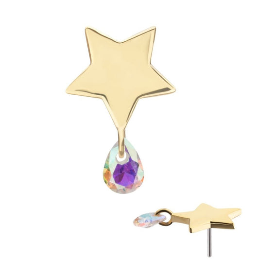 Gold Threadless Star with pear dangle