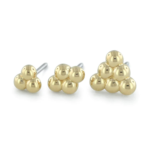 18k gold bead cluster threadless-tri, 3 beads, 4 beads, 6 beads threadless