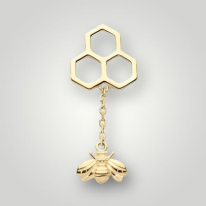 Hive w/ Dangle Bee in 14kt Yellow Gold