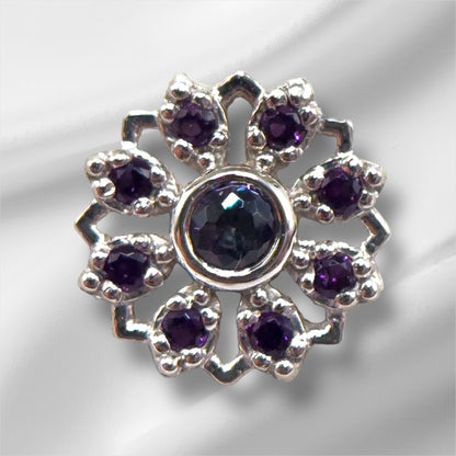 Rosette in white gold 16 ga threaded bead amethyst and mystic topaz