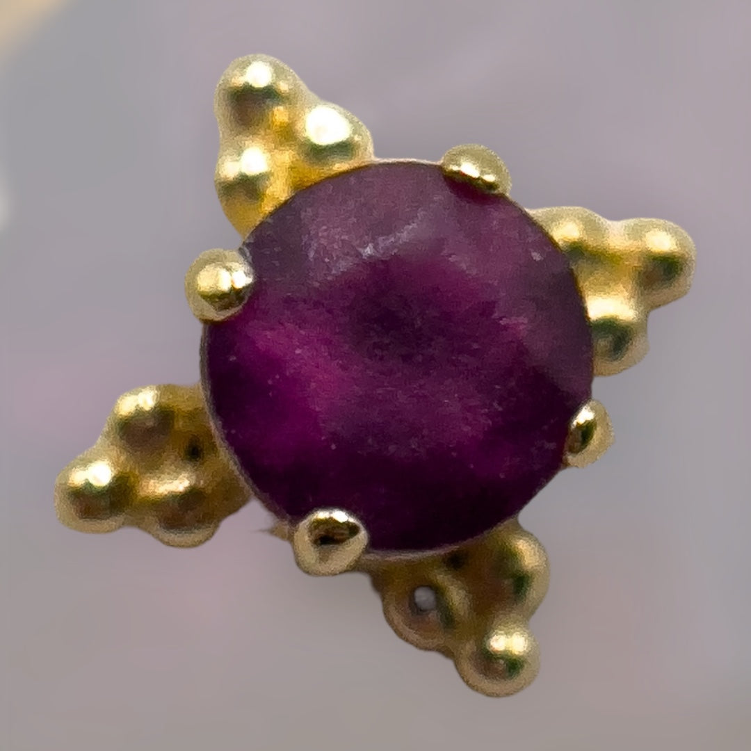 Zia sanded rhodolite yellow gold Threadless end