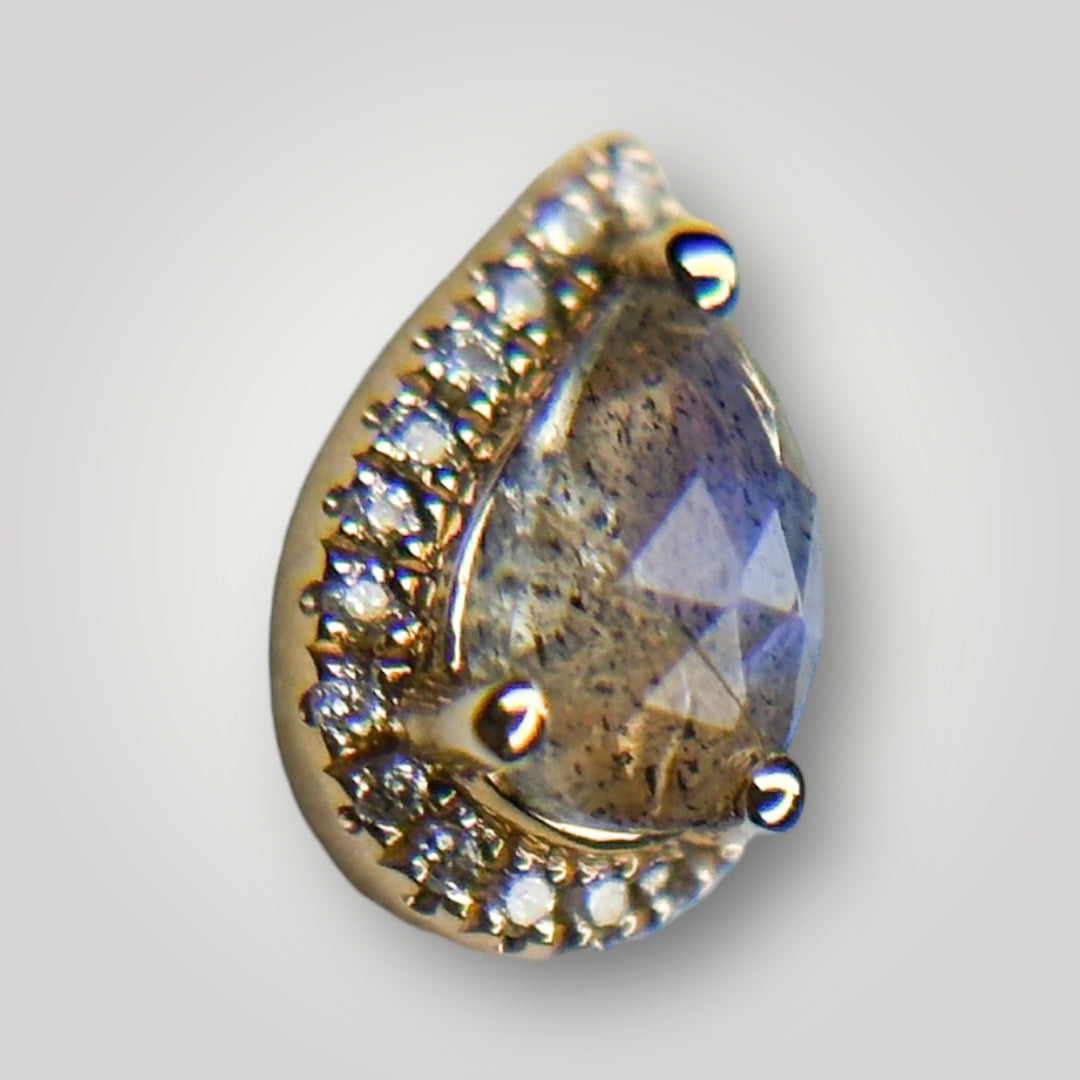 Labradorite Pear with  Diamond Halo in 14kt Yellow Gold