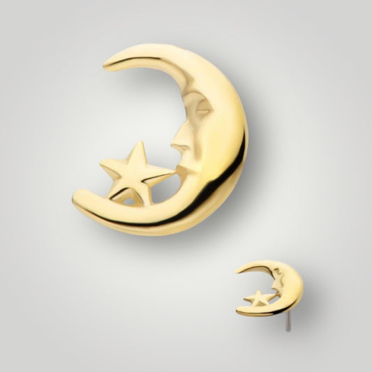 Moon Face & Star in 14kt Yellow Gold