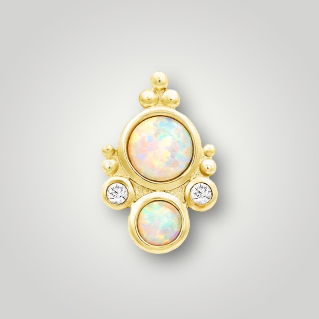 Nevada with Faux White Opal & CZ in 14kt Yellow Gold