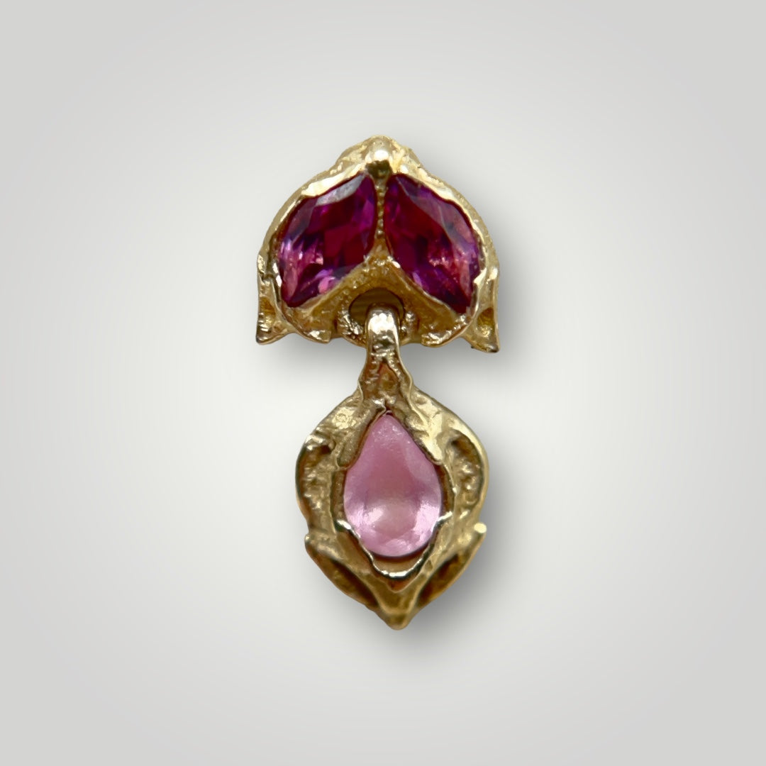 Olivia with Rhodolite & Sand Blasted Rose CZ  in 18kt Yellow Gold (Threaded)