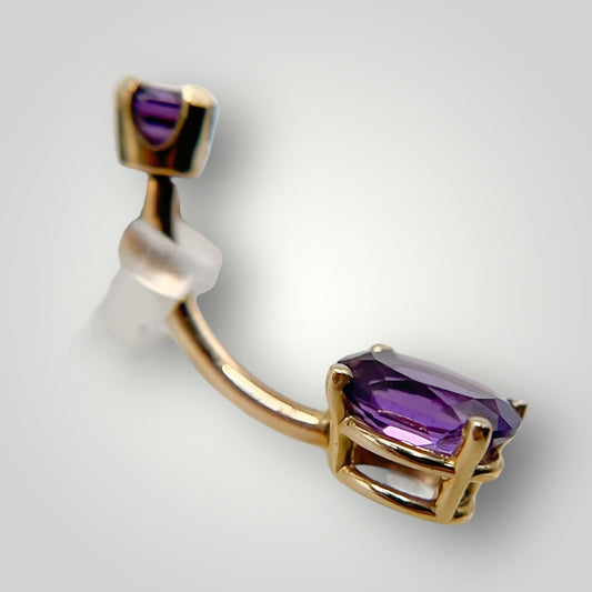 Oval Navel Curve with Amethyst in 14kt Yellow Gold