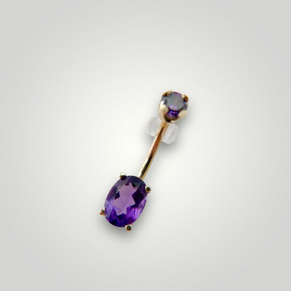 Oval Navel Curve with Amethyst in 14kt Yellow Gold