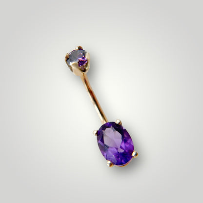 Oval Navel Curve with Amethyst in 14kt Yellow Gold