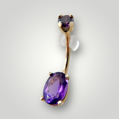 Oval Navel Curve with Amethyst in 14kt Yellow Gold