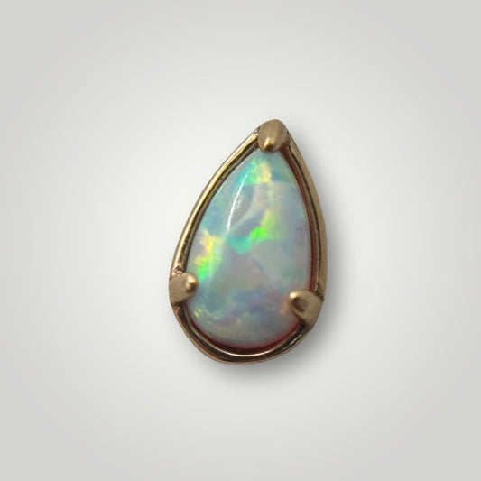 Pear Prong with Faux White Opal in 14kt Yellow Gold