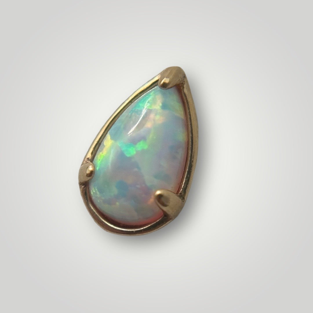 Pear Prong with Faux White Opal in 14kt Yellow Gold