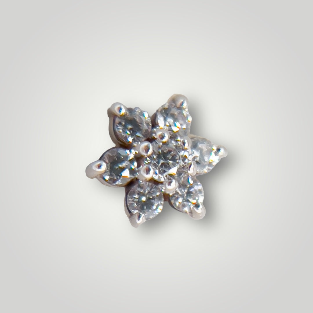 White gold Flower with CZ gem- bead threadless