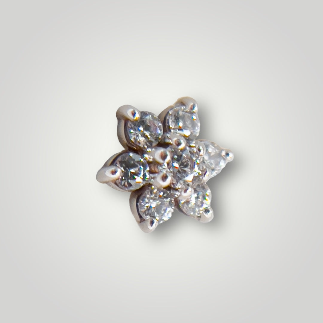 White gold Flower with CZ gem- bead threadless