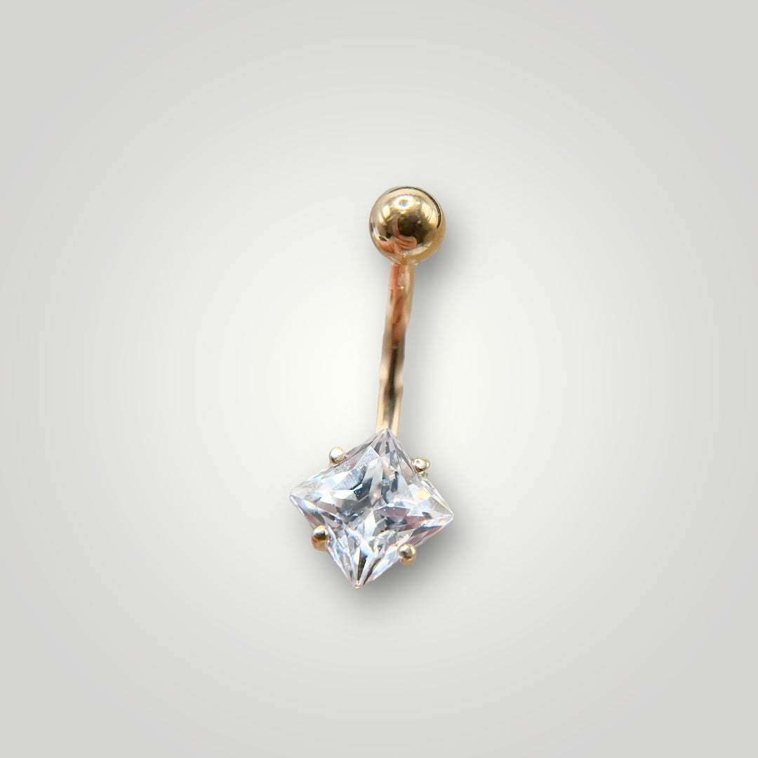 Princess Navel Curve with Cubic Zirconia in 14kt Yellow Gold