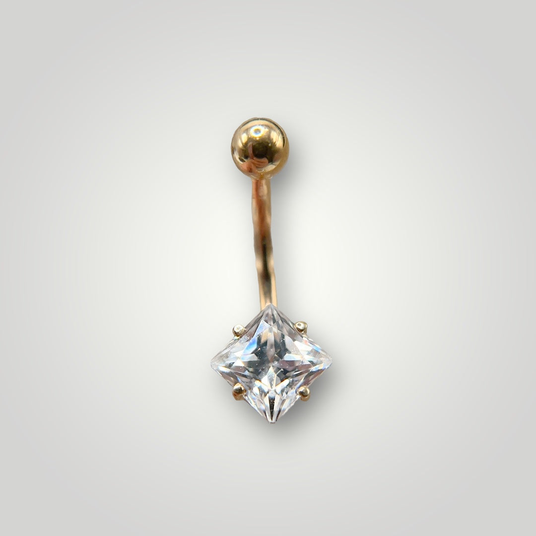 Princess Navel Curve with Cubic Zirconia in 14kt Yellow Gold