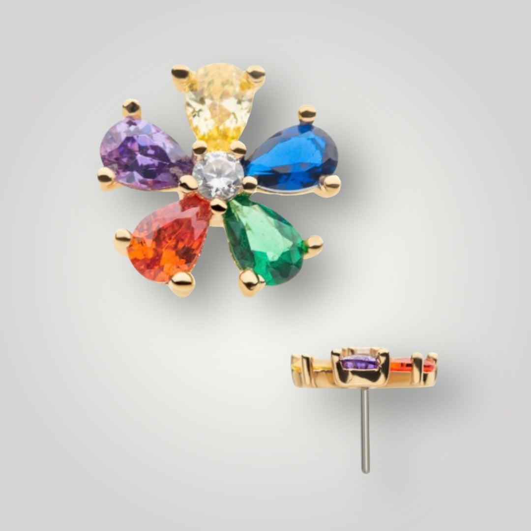 Rainbow Flower with Cubic Zirconia in 14kt Yellow Gold