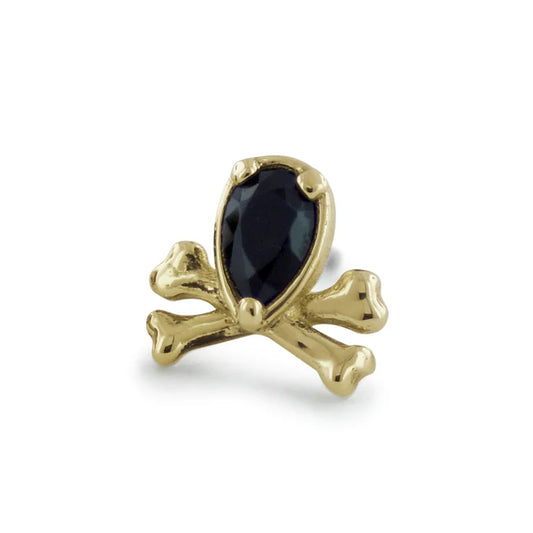 Poison cross bones with black cz in 18kt Yellow Gold Threadless