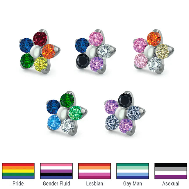 Flower Prong Gem Ends - Various Colors - Titanium