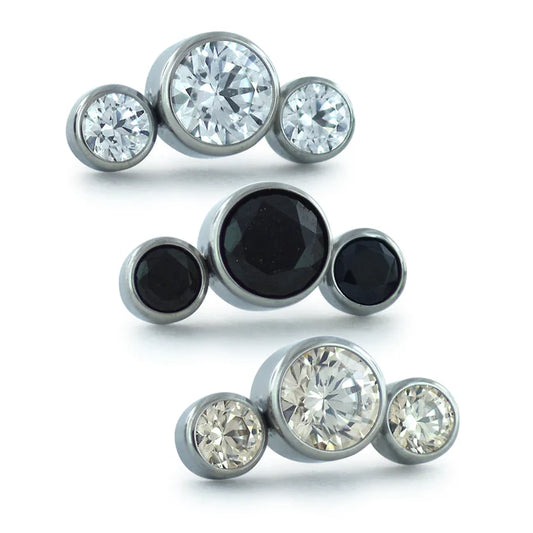 Round Bezel cluster 3 Gem Ends - Various Colors - Titanium (Copy)