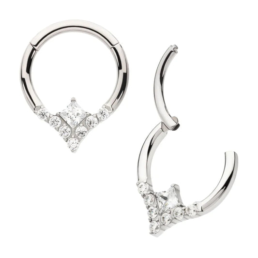 Titanium Clustered Prong Set Round CZ, Center Princess Gem Front FacingClicker