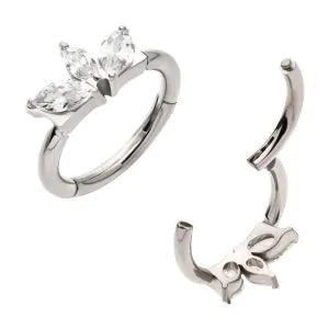 Titanium 3-Cluster Prong Set Marquise CZ Side Facing  Clicker