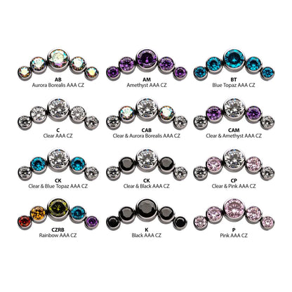 forward Round 5 Bezel Cabochon cluster Gem Ends - Various Stones - Titanium threadless