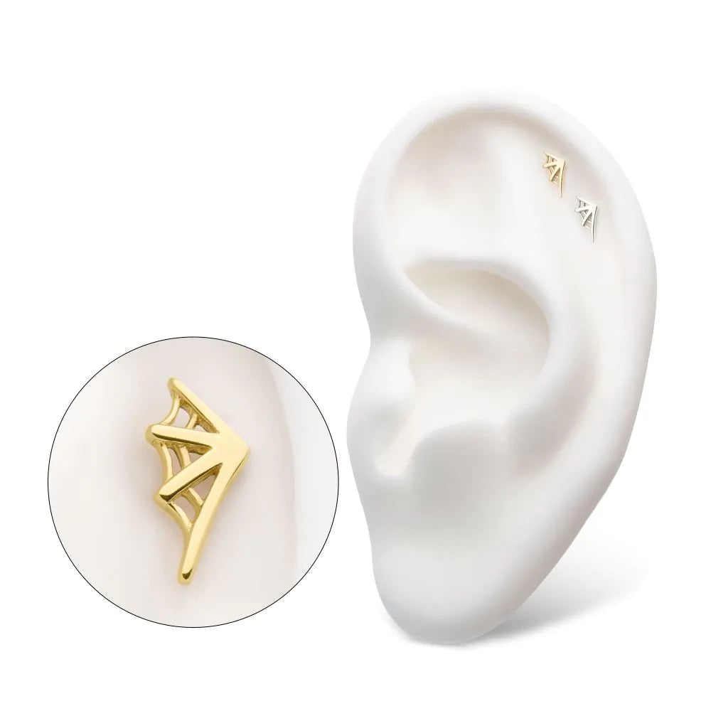 Spider's Web right or left ear 14kt  Gold Threadless